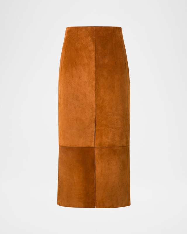 Lamb Suede Slit Midi Pencil Skirt